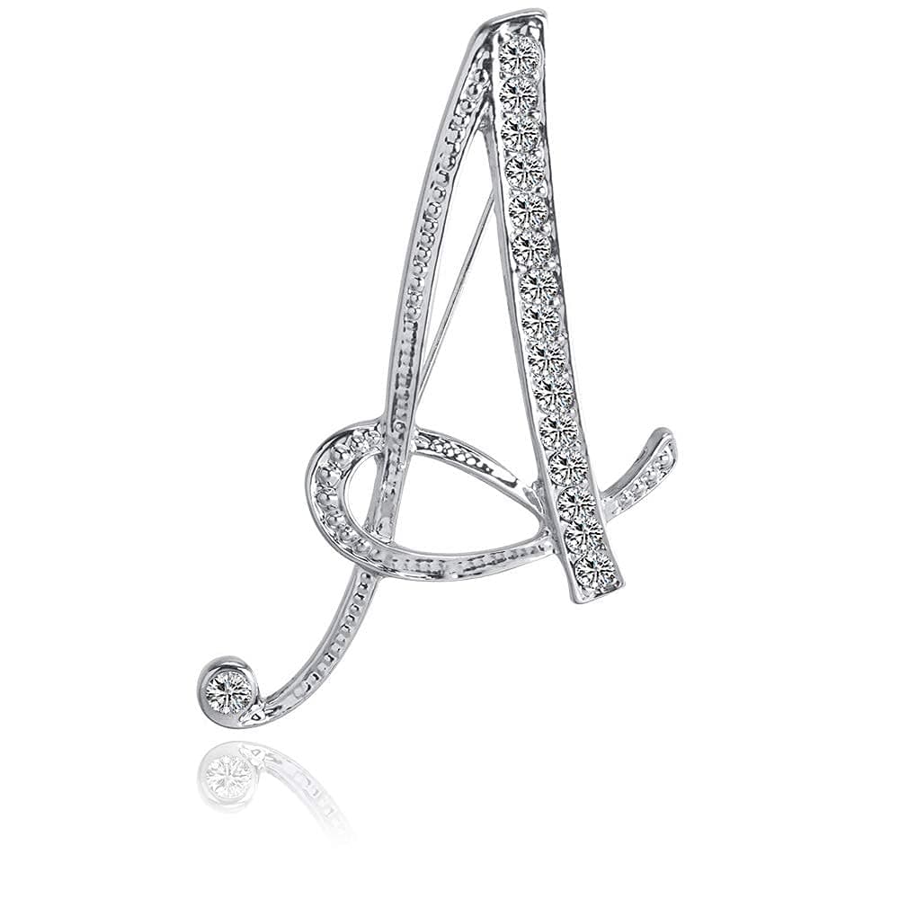 Initial Letters Brooch Pins For Women, Letter Pins For Stockings, Silver Plated Metal Rhinestone Clear AAA+ Crystal Lapel Pin Brooches(1Pcs)