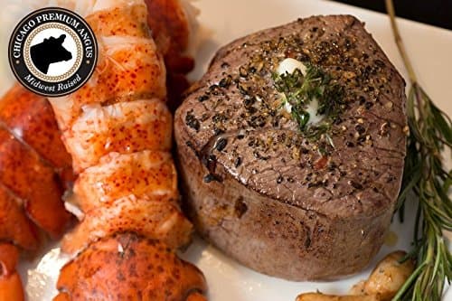 Chicago Steak Company - Chicago Steak & Fresh Seafood Gourmet Dinner- Indulge in this Surf & Turf Delight Steak Set –Includes 2 Delicious Wet Aged Filet Mignon Steaks & 2 Cold Water Lobster Tails Delivered Fresh to You