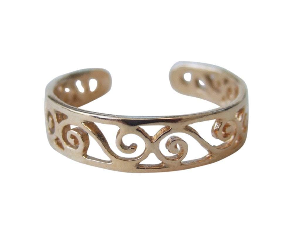 Swirl Adjustable Toe Ring Knuckle Ring Gold Plated over Silver Handmade, Gold Plated over Sterling Silver Dainty Spiral Ring