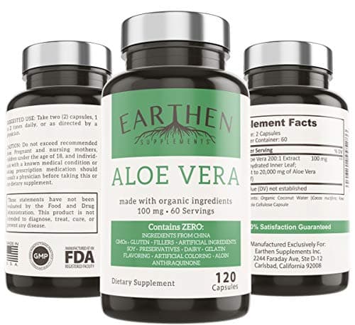 EARTHEN supplements Aloe Vera | Equivalent to 20,000mg | Made with Organic Ingredients | RAW All Natural | Non-GMO