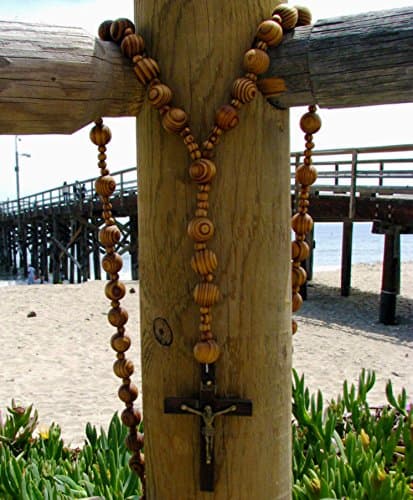 Super Jumbo Holy Mix Beads sanctified Rosary Natural Wood Chain Jesus Cross XL Large 42" Inches Wall rosario