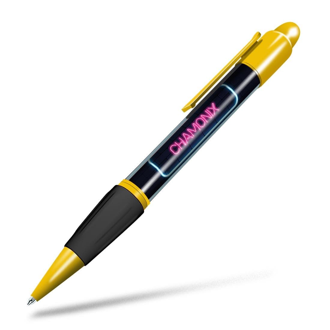 1x Orange/Yellow Ballpoint Pen (Photo Insert) - Neon Sign Design Chamonix Commune France - Soft Feel Finger Grip, Black Ink #350404