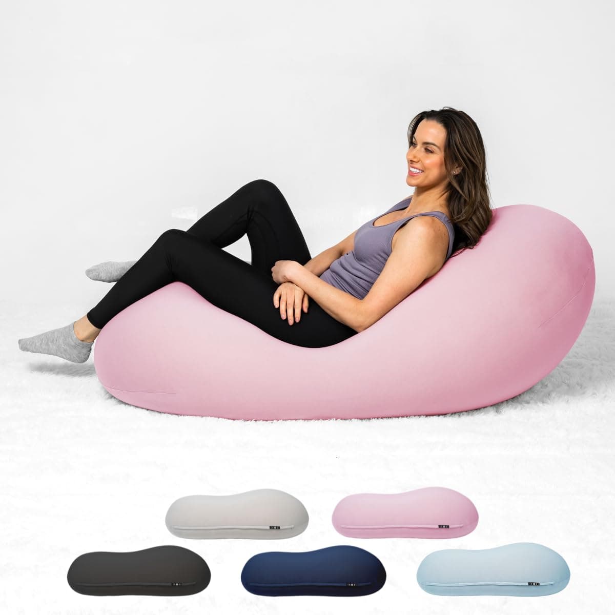 Moon Pod Bean Bag Chairs for Adults - 12LB Giant Bean Bag for Back Support w/ Micro-Bead Filling for Zero-Gravity Sensation, Tension Relief (Pink)