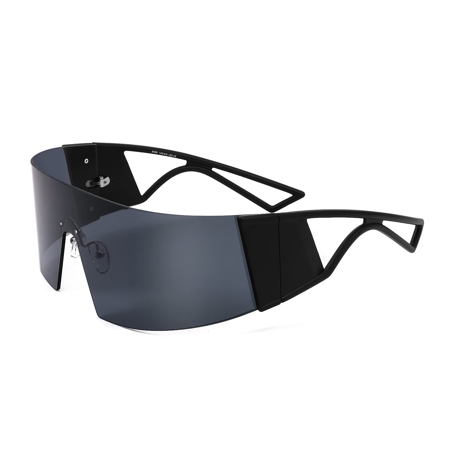 Oversized Flat Top Futuristic Wrap Sunglasses One Piece Goggles for Women Men Fashion Shades B4054