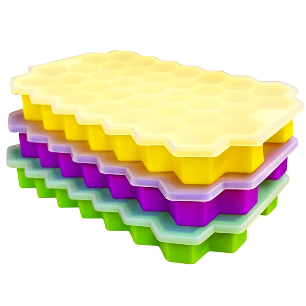 Ice Cube Trays with Lids 3 Pack, Silicone Ice Cube Mold Flexible Easy Release Small Square Ice Tray 111 Cavities Food Grade Stackable Ice Trays for Whiskey, Cocktails, Reusable