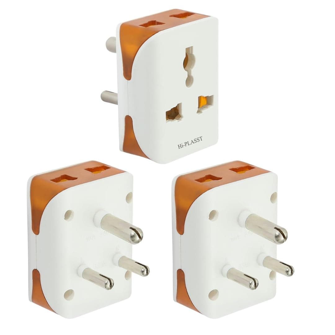 Hi-Plasst (3pcs) 3 Pin Modular Travel Universal Multiplug (Type-D) Indian Multi Plug Socket for 2Pin & 3Pin Plugs, Socket Connector for Electric Board // US to India Converter Plug (Multiplug-3pcs)