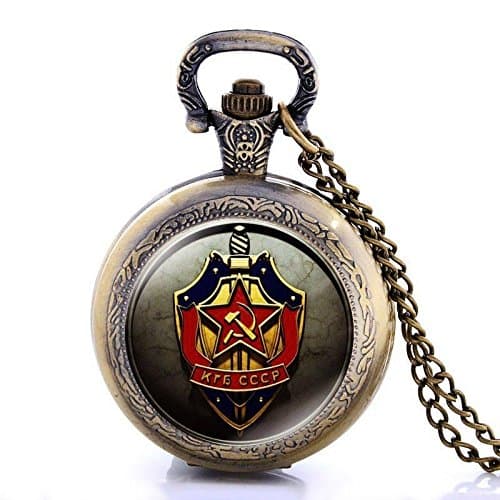 Cccp Russian Bronze Antique Full Hunter Vintage Pocket Watch Necklace Quartz Pendant Chain Gift