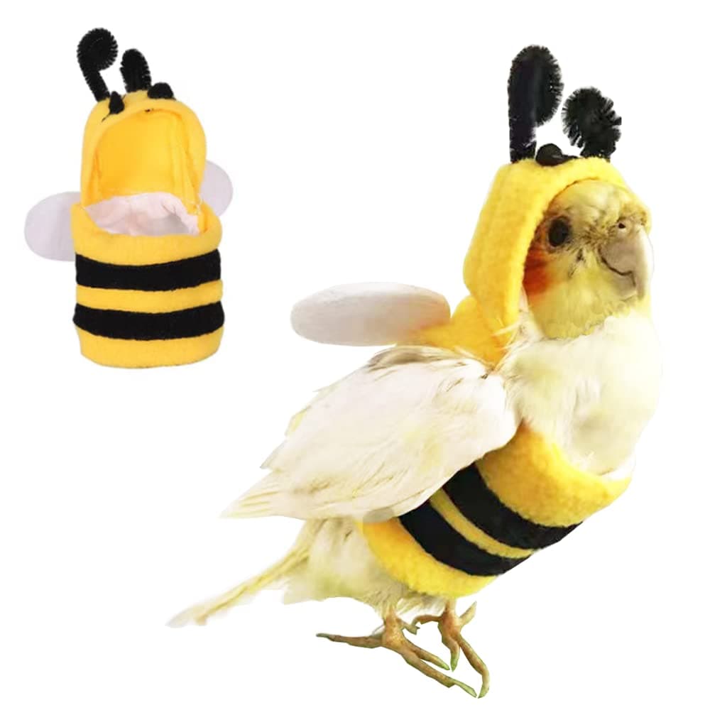 Anelekor Halloween Pet Birds Costume Small Animals Clothes Birds Cosplay Outfit Bee Shaped Hoodies for Parrots African Greys Parakeet Cockatiel Sun Conure Finch Budgie (Bee, Large)