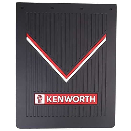 Kenworth OEM Black Rubber Mud Flap (1) with Red & White Logo - 30" x 24" - Single Flap