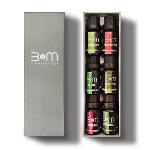Aromatherapy Top 6 Therapeutic Grade Basic Sampler Essential Oil Gift Set- 6/10 mL (Pumpkin Spice, Lavender, Tea Tree, Eucalyptus, Lemongrass, Peppermint)