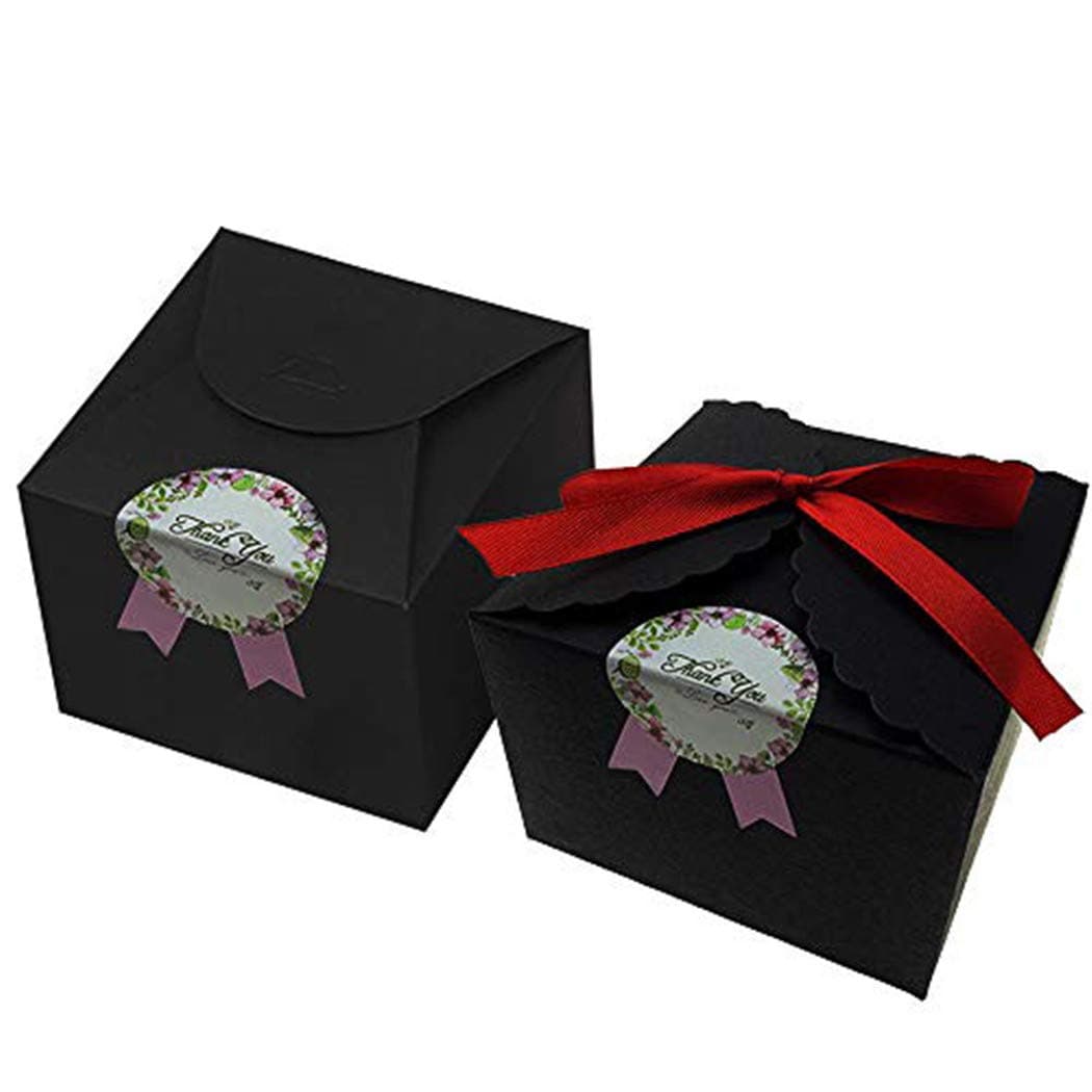 PACKFAN Pack of 16 Kraft Treat Boxes with Ribbons and Sticker, Recycled Card Box for Cake, Cookies, Goodies, Candy, Cupcake, Holiday Party Birthday Homemade Favor, 3.5 x 3.5 x 2.3 Inch, Black Kraft