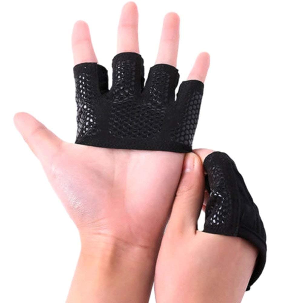 Sportstorm Workout Gloves Yoga Gloves Half Four Finger Gloves Non-slip Sports Gloves Weightlifting Gym Fitness Strength Training Gloves for Men and Women(Medium Black)