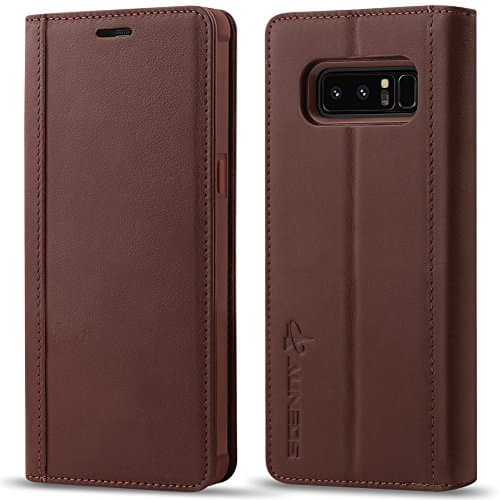 Case for Galaxy Note 8, AUNEOS Note 8 Wallet Case [Genuine Leather] [Shock Absorption ] Folio Flip Case Cover for Samsung Galaxy Note 8 (Brown)
