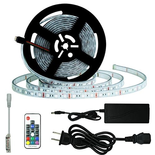 Achivy 16.4ft LED Light Strip Kit, 20 Colors, SMD5050 300 LEDs Waterproof Flexible RGB Light Strips with DC 12V Power Supply and 17Keys RF Wireless Remote (RGB Silicone Tube casing)