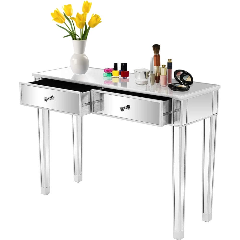 Mirrored Console Table, Beautiful Mirrored Desk, Vanity Dressing Table Makeup Desk for Girl/Women with 2 Drawers, Silver Console Table at Hallway or Bedroom, 41''L x 14''W x 30''H
