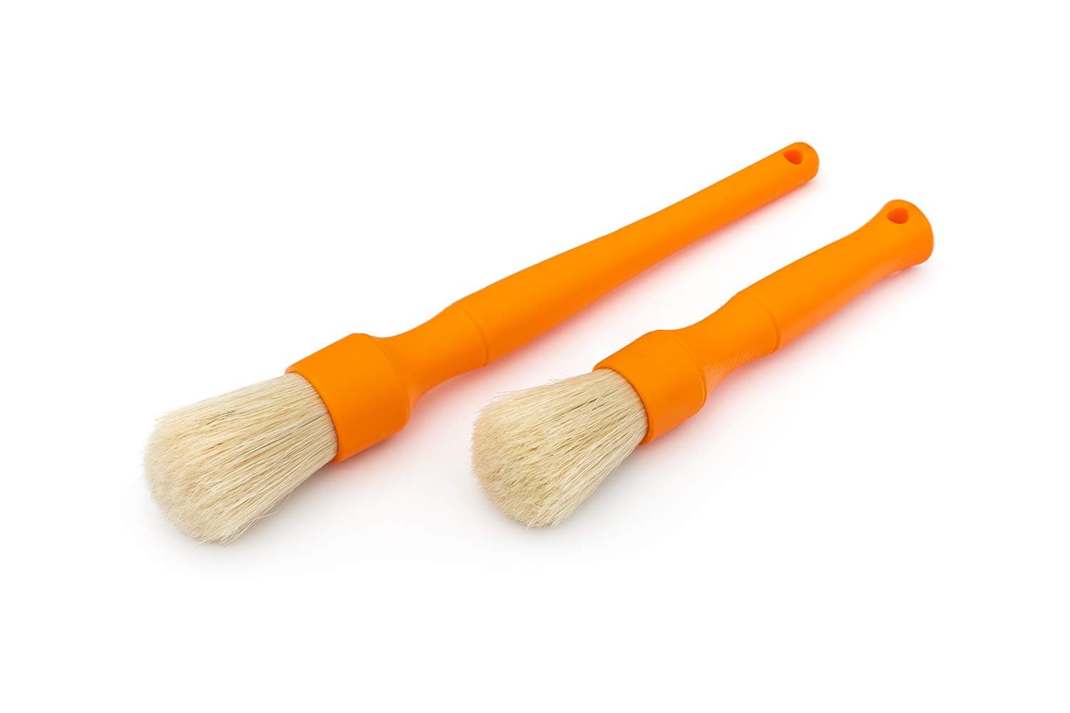 Detail FactoryBoar Hair Detailing Brush Short-Handle + Long-Handle Combo Kit - Comfortable Grip and Heavy-Duty Scrubbing for Interior, Exterior, Engine Bay, Wheels, Exhaust Tips, Orange