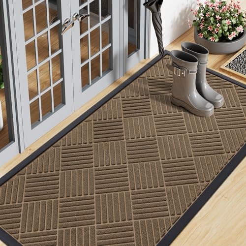 Smiry Front Door Mat Outside Entrance, Heavy Duty Outdoor Indoor Natural Rubber Doormat, Non Slip, Trap Dirt and Moisture, Easy Clean, Low Profile Patio Porch Entryway Mat, 47x23, Brown