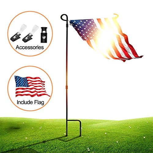 SSRIVER Garden Flag Stand Pole Holder with Garden Flag Stopper and Anti-Wind Clip 36.22" H x 16.53" W for Premium Metal Wrought Iron Powder Coated Weather-Proof Paint Steel (Black-Include Flag)