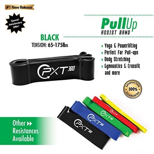 Pull Up Bar Assist Band By PXT360: Black Resistance Strap, 65-175 Pounds Tension, 2.5’’, Home Gym Equipment For Strength Training, Crossfit, Arms And Legs Exercises