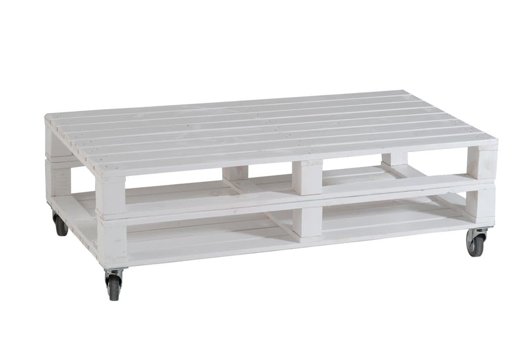 Castagnetti 1928 Rectangular Coffee Table, 2 Levels with Wheels, Spruce Wood 110 x 55 cm; Altezza 35 cm white