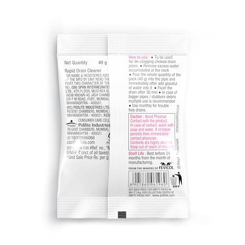 Drain Cleaner Powder (40g x 12 Units),Removes Clogs,Blockages in Washbasin,Septic Tank, Sinks,Pipes within 30 mins.Drain expert |Sink cleaner|Toilet Cleaner |No manual hassle required