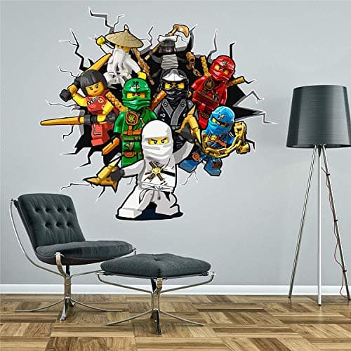 Kapowboom Graphics Lego Ninjago Breaking Through Wall 3D Sticker Decal Art Boys Bedroom Mural (X-Large - 118 x 131cm)