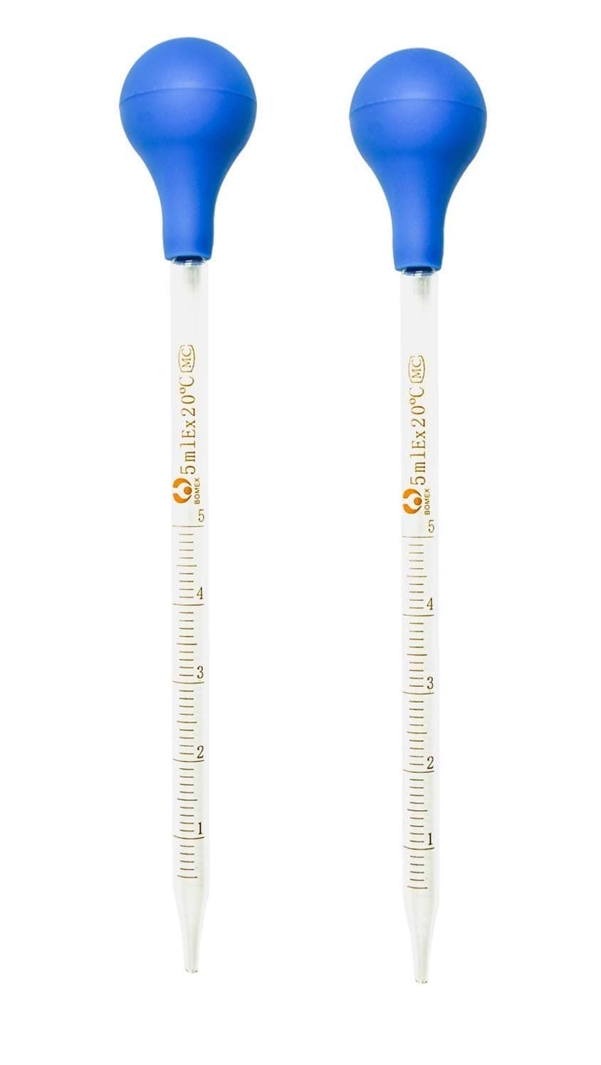(2 Pack) Glass Graduated Medicine Dropper Pipettes Lab Dropper with Blue Rubber Cap and Scale (5ml (2 Pack))