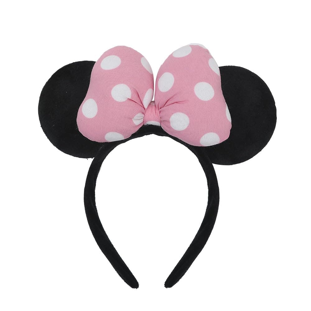 Velvet Mouse Ear Headband with 3D Cotton Bow, Fashion Hair Band Amusement Park Headwear for Women Girls (3D cotton Pink)