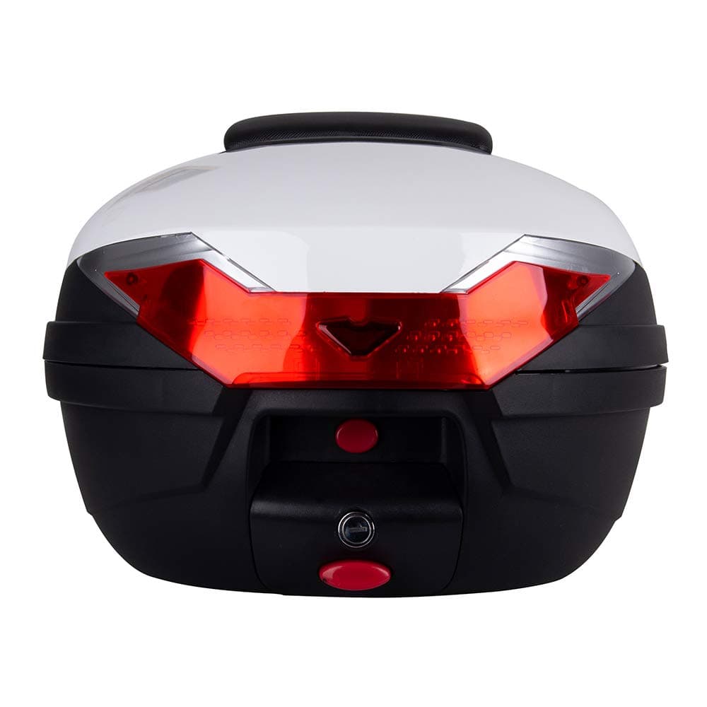 Motorcycle Tail Bag Motorcycle Accessories Tail Box Motorcycle Storage Motorcycle Trunk Top Case Scooter Trunk with Lock Soft Backrest, for Full Helmet-32L Capacity (White)