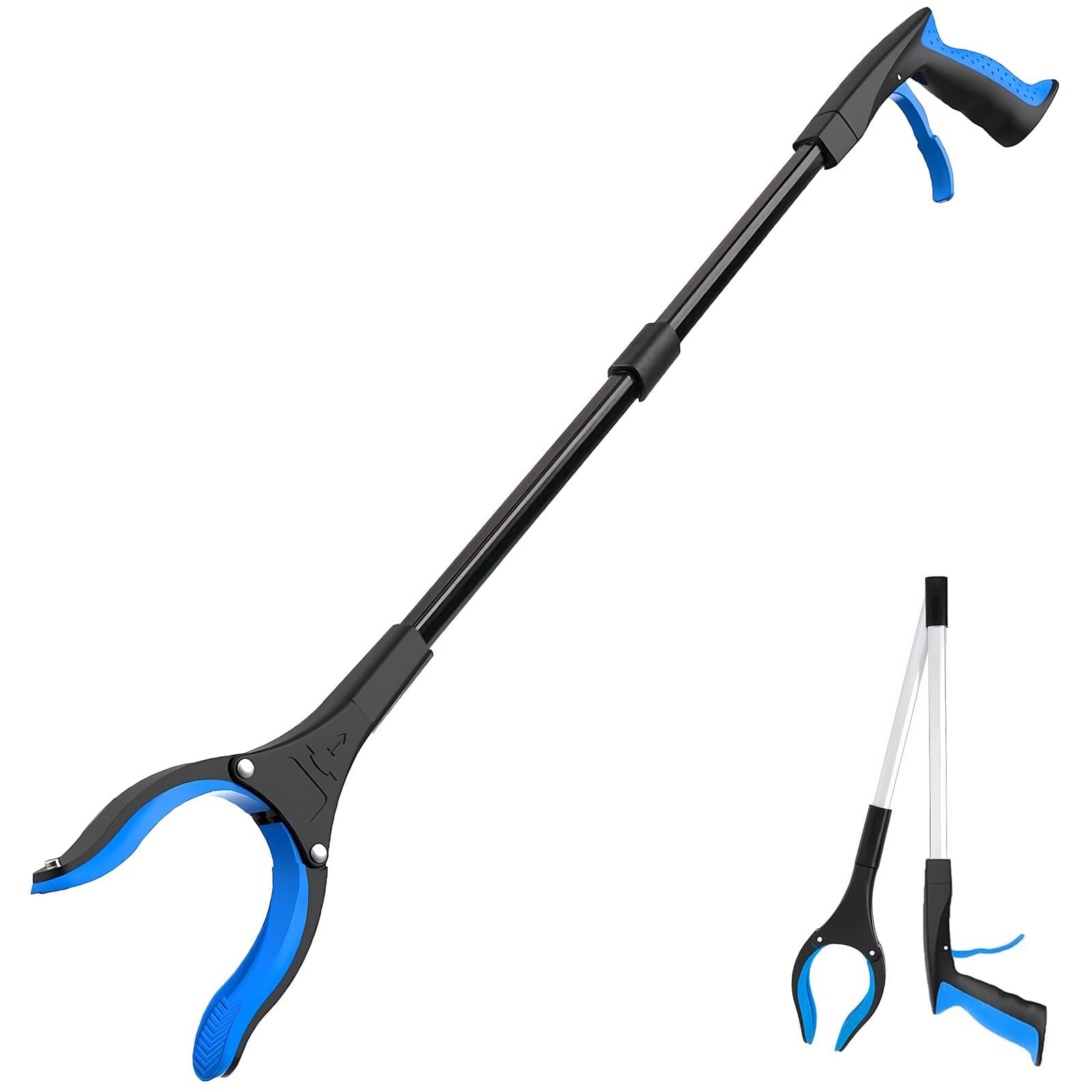 Grabber Reacher Tool - 32” Extra Long Foldable Gripper and Reaching Tool - Heavy Duty Pick Up Stick Grabbers for Seniors, Trash, Surgery Recovery Must Haves Gifts (Black Blue)