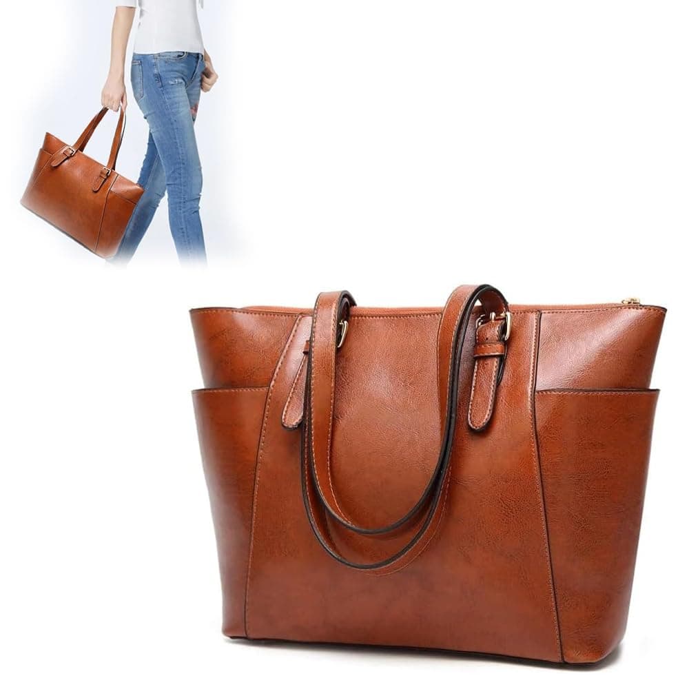 AMERTEER Women's Handbag Genuine Leather Tote Shoulder Bags - Laptop Tote Bag For Women Work Bags For Women, Work Tote Bags For Women, Handbags For Women, PU Leather Shoulder Bag Big Capacity Handbag
