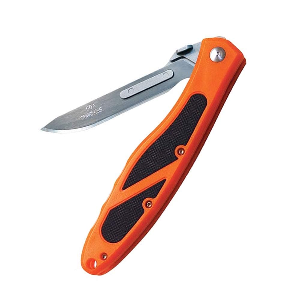 Piranta-Edge - Outdoor Knife + 12 Replacement Blades, Sharp Skinning Knives for Hunting, Fishing, Deer & Survival, Orange