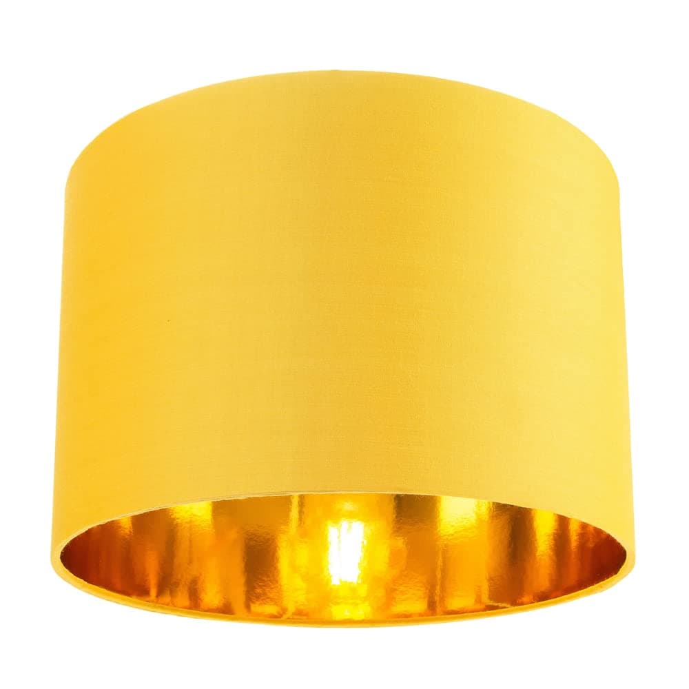 Contemporary and Chic Ochre Cotton 10" Table or Pendant Circular Drum Lamp Shade with Shiny Gold Inner - 60watt Maximum by Happy Homewares