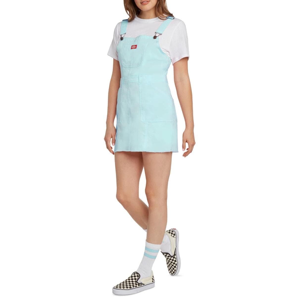 Dickies Womens Juniors Twill Frayed Hem Overall Dress Blue S