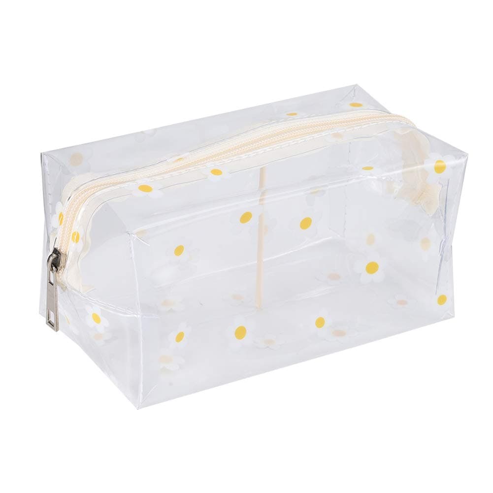GituaTransparent Cosmetic Bag, Cute Cartoon Makeup Bag, PVC Clear Makeup Pouch, Travel Storage Bag with Zipper, Portable Pencil Case for Women Girls(Daisy)