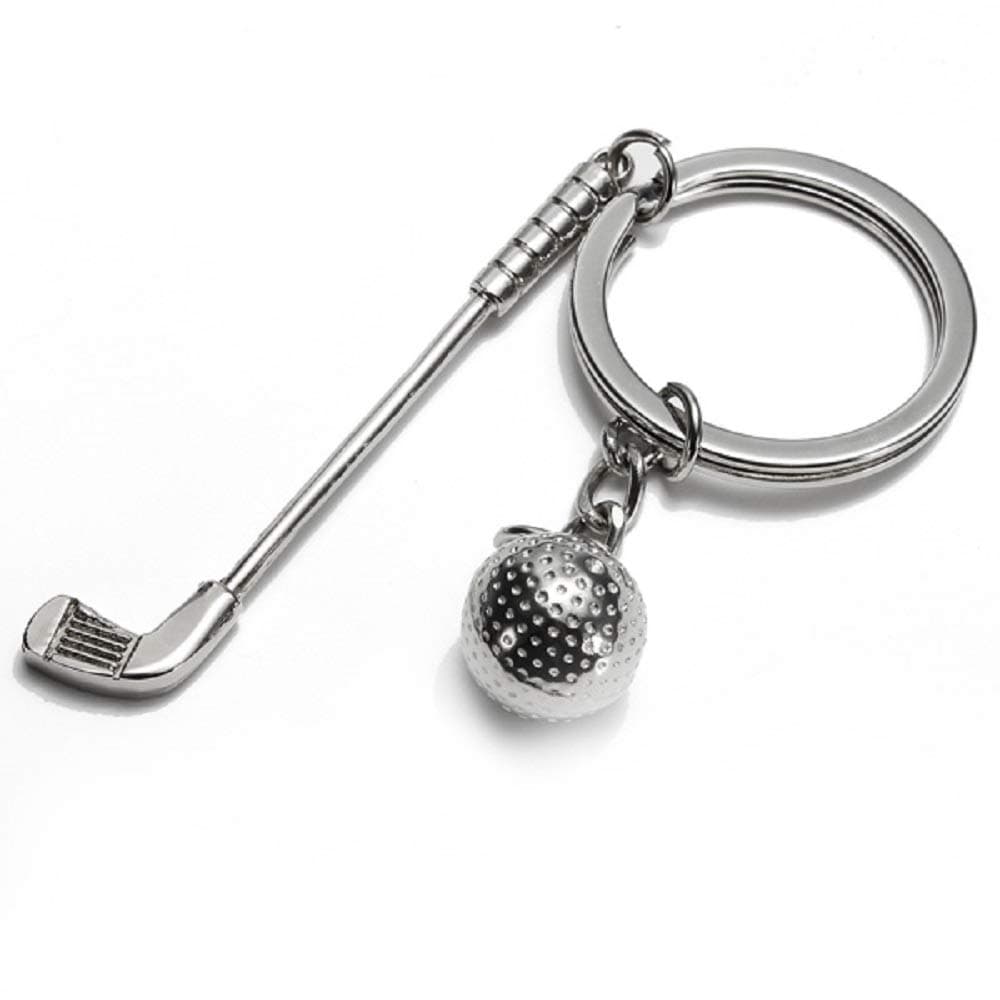 Creative Sporting Golf Club and Ball Silver Metal Keyring Keychain Gift Novelty
