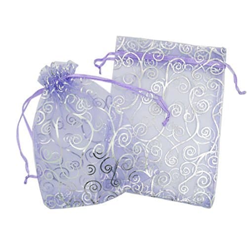 50 Organza Gift Bags (Purple with Silver Details, 4.5"x6")