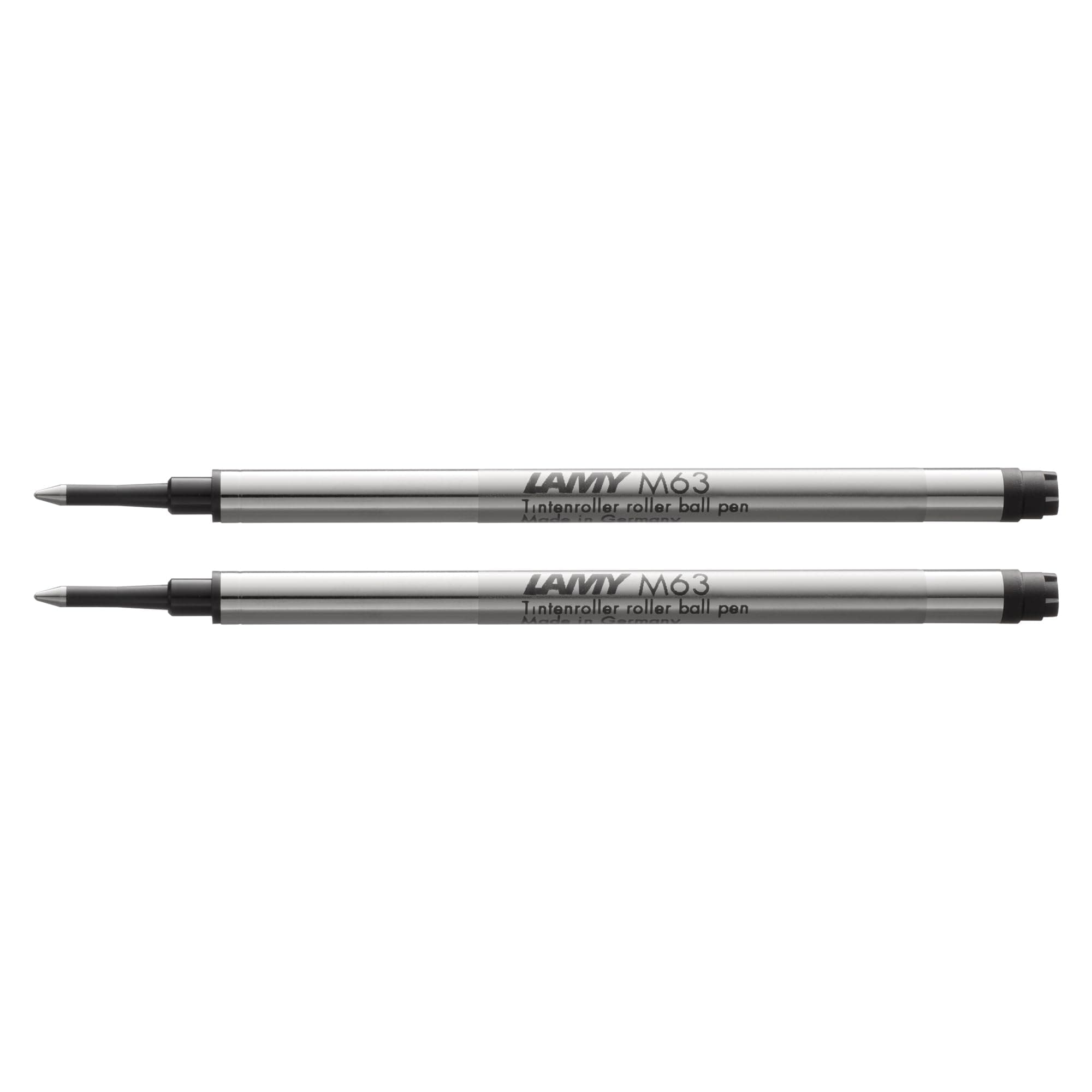 M63 2-pack of large-capacity metal rollerball refills - Original replacement refills for all rollerball pens with cap - Document-proof - Broad line width in black ink