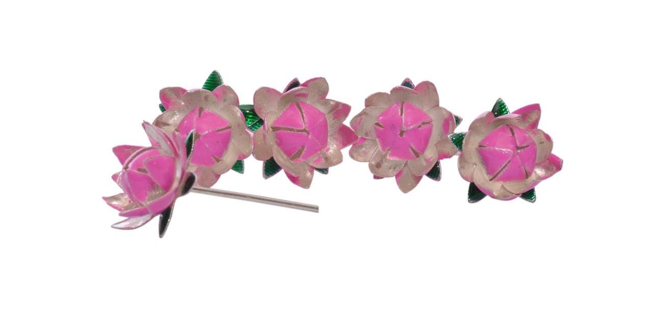 Siri Creations Silver Lotus Flowers with Pink Enamel