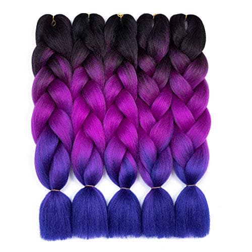 Ombre Braiding Hair Kanekalon Synthetic Braiding Hair Extensions 5pcs/lot 24inch Jumbo Braiding Hair(Black-Purple-Blue)
