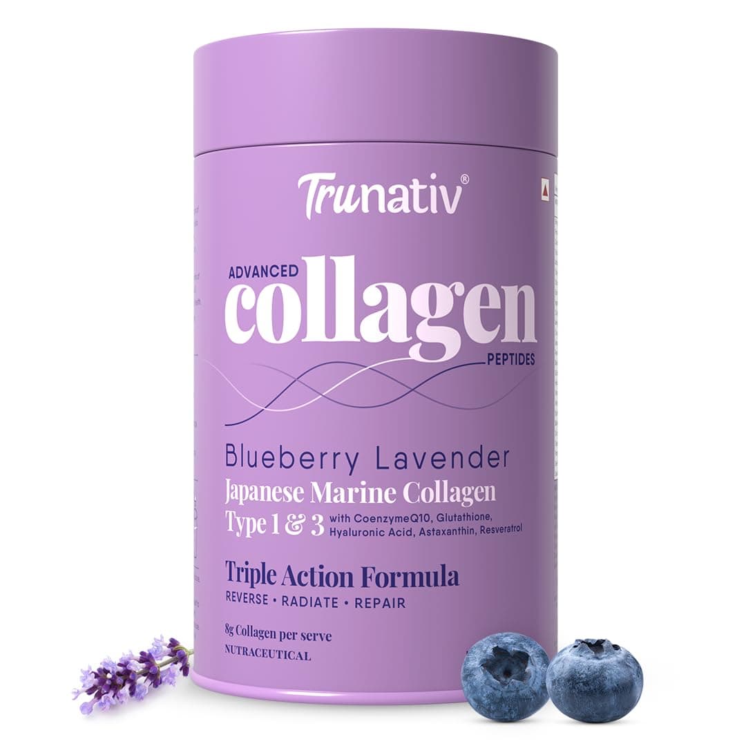 Advanced Japanese Marine Collagen Powder |Type 1 and 3 | Supplements for Women and Men with Hyaluronic Acid | Supports Skin Glow, Hair Growth, and Nail Strength | Blueberry Lavender (200g)