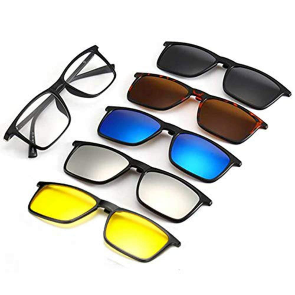 IEieie TR90 5Pcs Magnetic Clip on Sunglasses Over Glasses for Night Driving 5Pcs Polarized Clip-on Sunglasses Plastic Frame