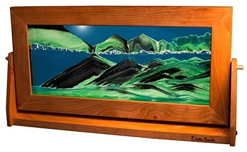 Liquid Colored Sandscapes - XL22 Extra Large Cherry Frame (Summer Turquoise Liquid) Sand Pictures - Sand Art - Shifting - Sifting Sands.