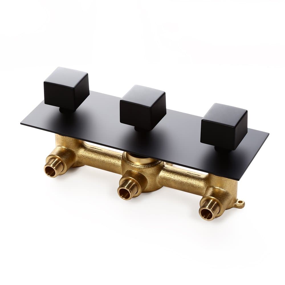 Concealed Solid Brass Standard 3-Function Shower Valve and Trims with Square Knobs in Matte Black