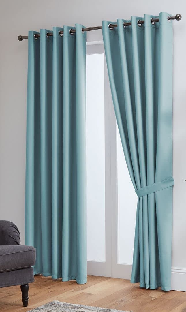 John AirdBlackout Curtains Eyelet with Tie Backs – Thermal, Energy Saving Curtains for Bedroom & Living Room (Aqua, 168cm Width x 183cm Drop (66"x72")