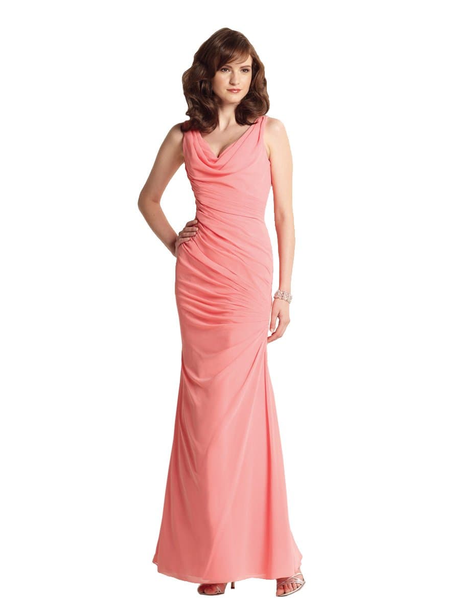 Sophia Tolli BY11346 Cowl Neck Long Chiffon Special Occasion Dress, Salmon, 12