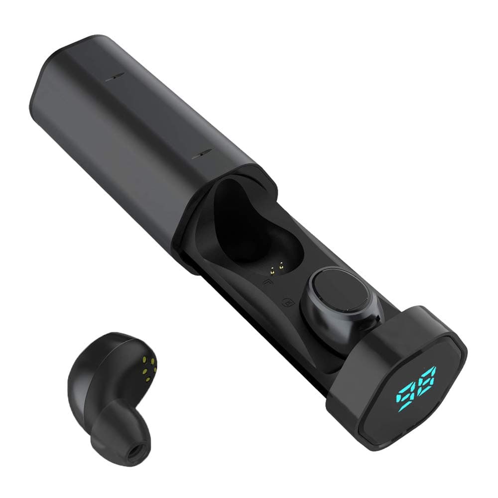 MEES Black True Wireless Earbuds Sports, Bluetooth 5.0 Headphones Waterproof IPX4, Richer Bass HiFi 3D Stereo in-Ear Earphones w/Mic, 3-4 Hours Playback Time, Noise Cancelling Headsets (Auto-Pairing)