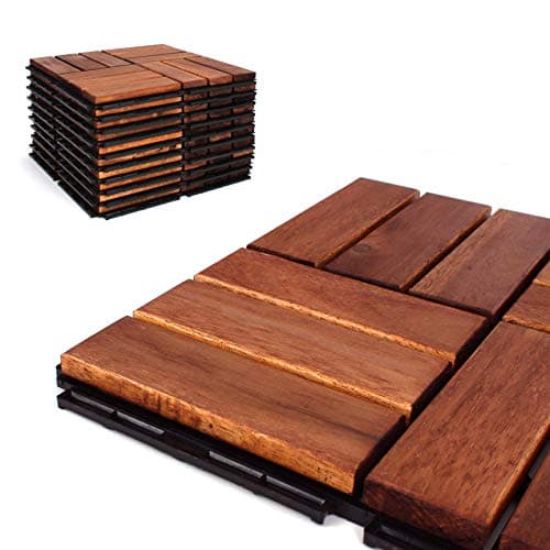 Deck Tiles - Patio Pavers - Acacia Wood Outdoor Flooring - Interlocking Patio Tiles - 12"x12" (6 Pack) - Oiled Acacia Finish - Checker Pattern Decking