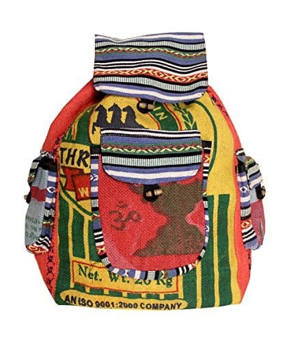 Hippie Recycled Jute Rice Bag Backpack Hand Made Nepal
