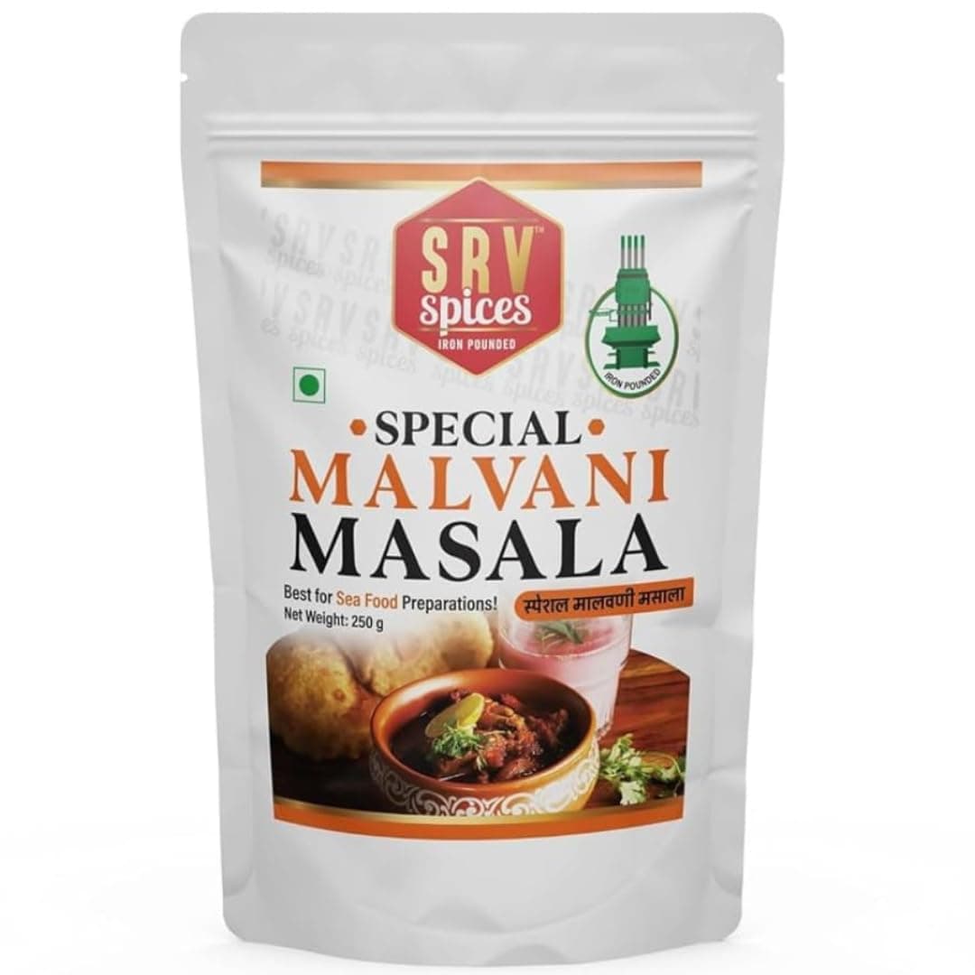 SRV SPICES Special Malvani Masala | Iron Pounded Coastal Spice Blend | Authentic Seafood Masala | Made with 24 Handpicked Ingredients | 57 Years of Expertise | 250g Pack